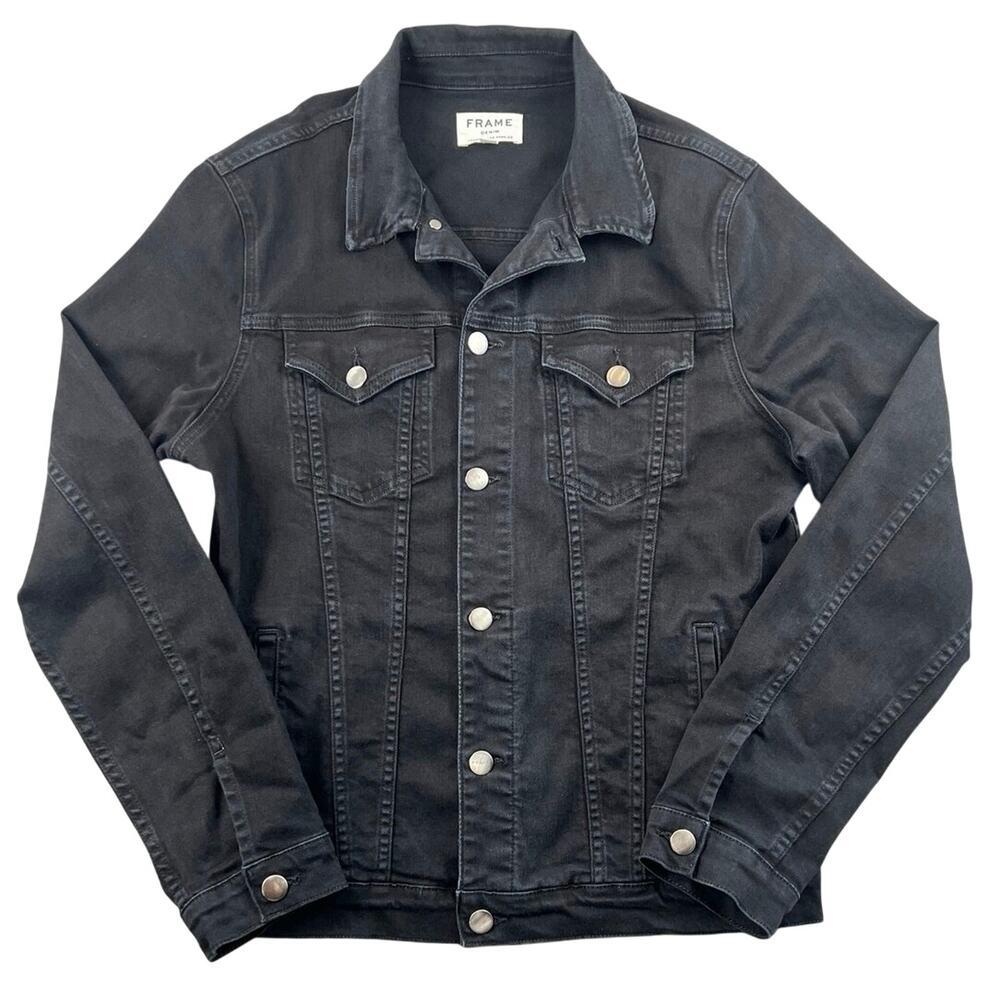 FRAME Black Denim Jacket Stretch Trucker Jean Jacket Made in USA - Women’s Large
